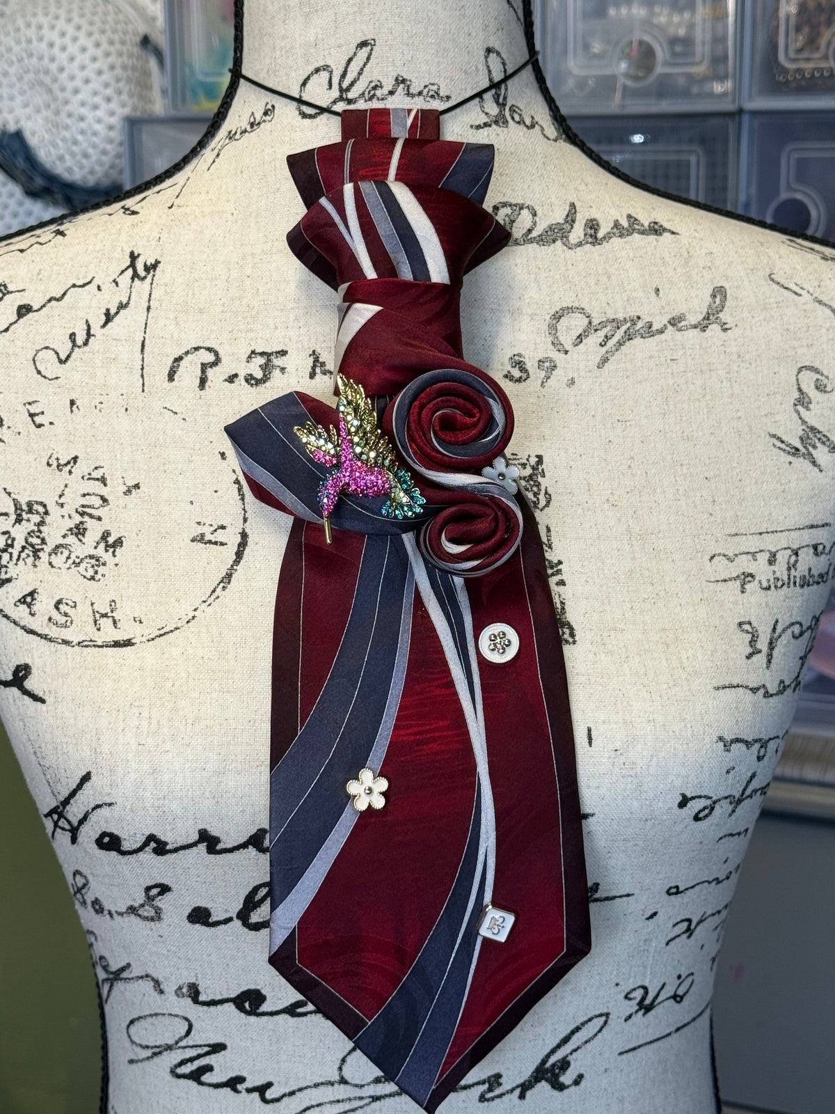 Burgundy Bloom Hummingbird Statement Tie
