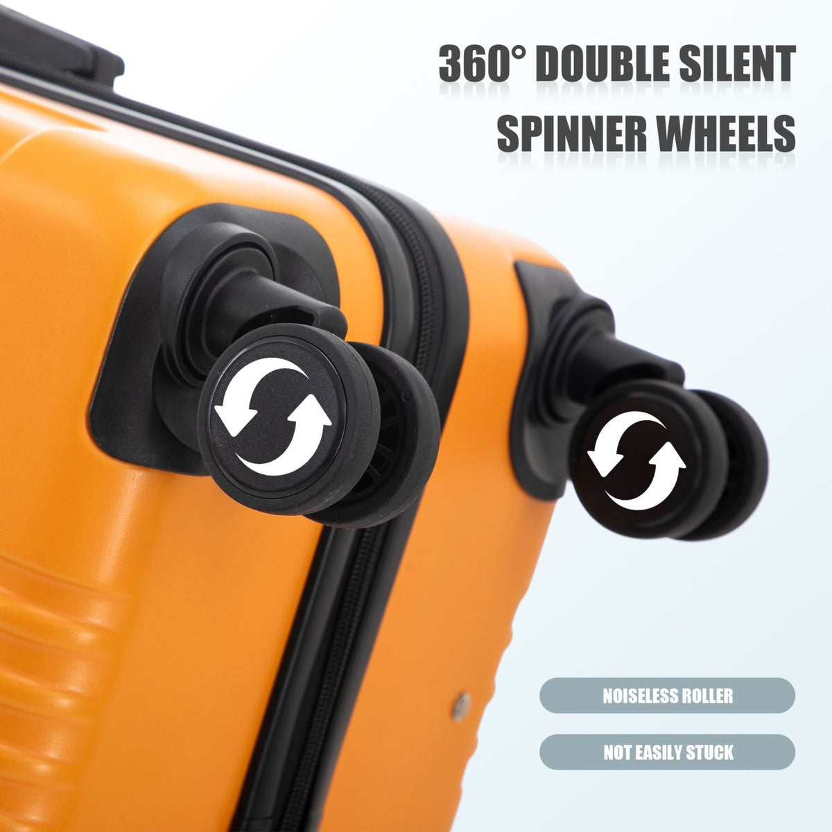 20"/24"/28" 3 pcs/set in ABS Spinner Wheel Luggage, Carry on Suitcase, Matching Color, TSA Combination Lock (Black+Orange)