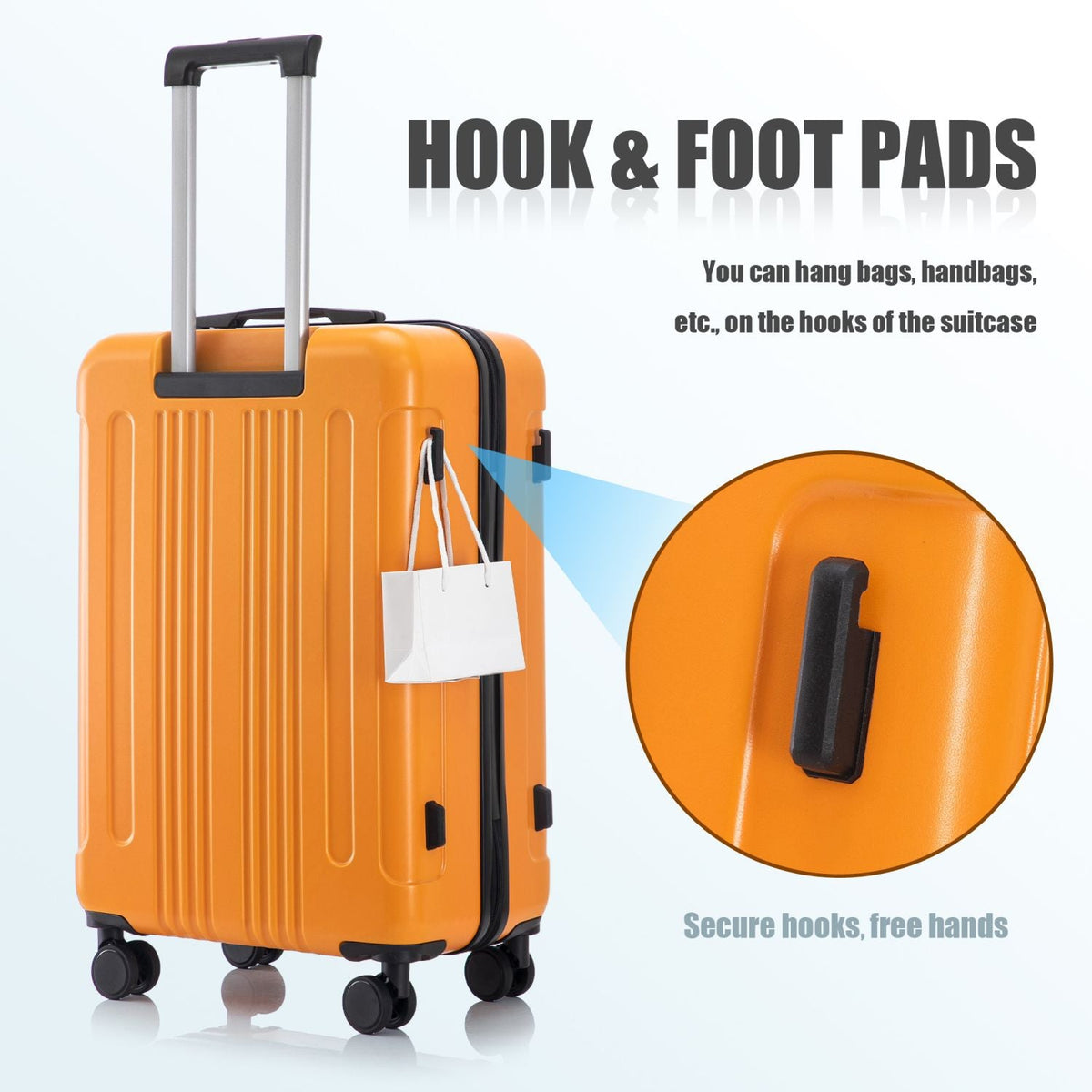 20"/24"/28" 3 pcs/set in ABS Spinner Wheel Luggage, Carry on Suitcase, Matching Color, TSA Combination Lock (Black+Orange)