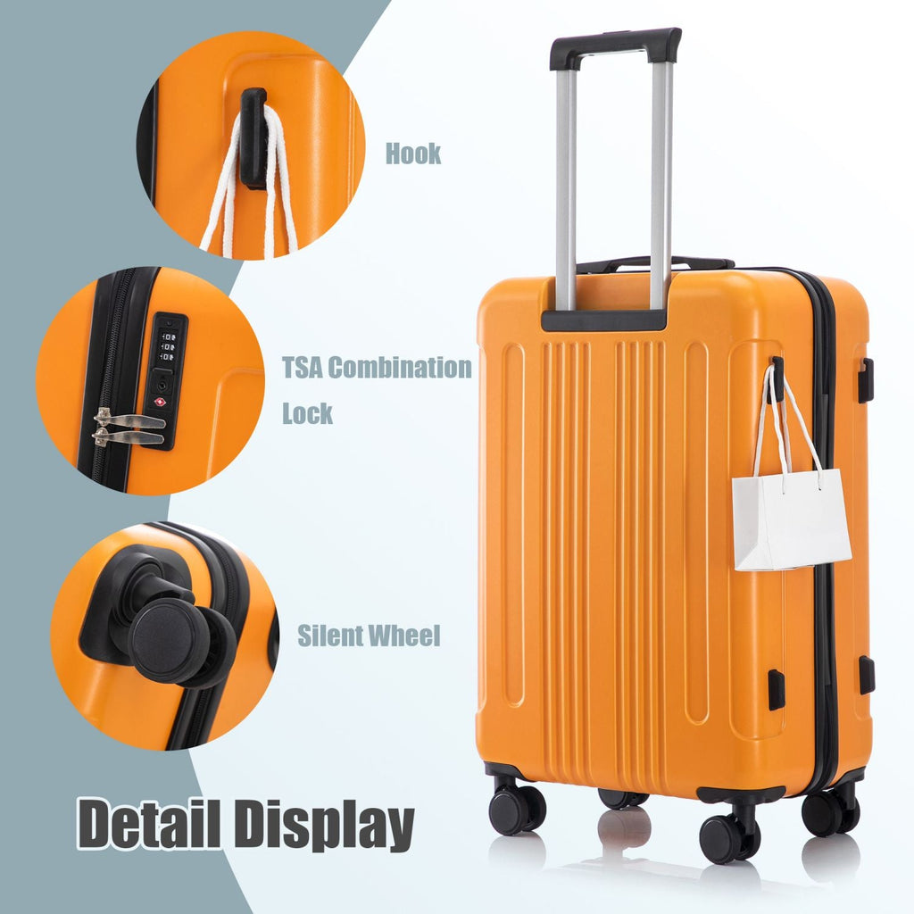 20"/24"/28" 3 pcs/set in ABS Spinner Wheel Luggage, Carry on Suitcase, Matching Color, TSA Combination Lock (Black+Orange)