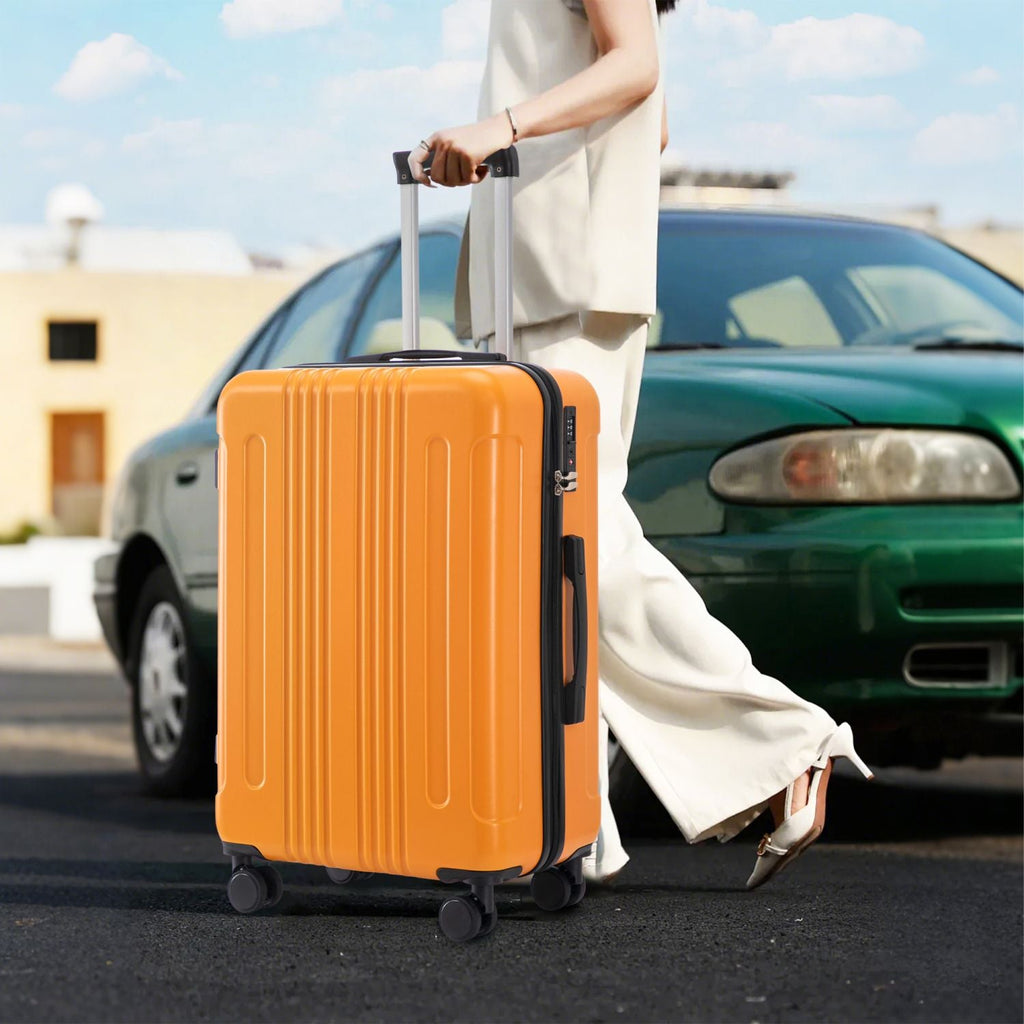 20"/24"/28" 3 pcs/set in ABS Spinner Wheel Luggage, Carry on Suitcase, Matching Color, TSA Combination Lock (Black+Orange)